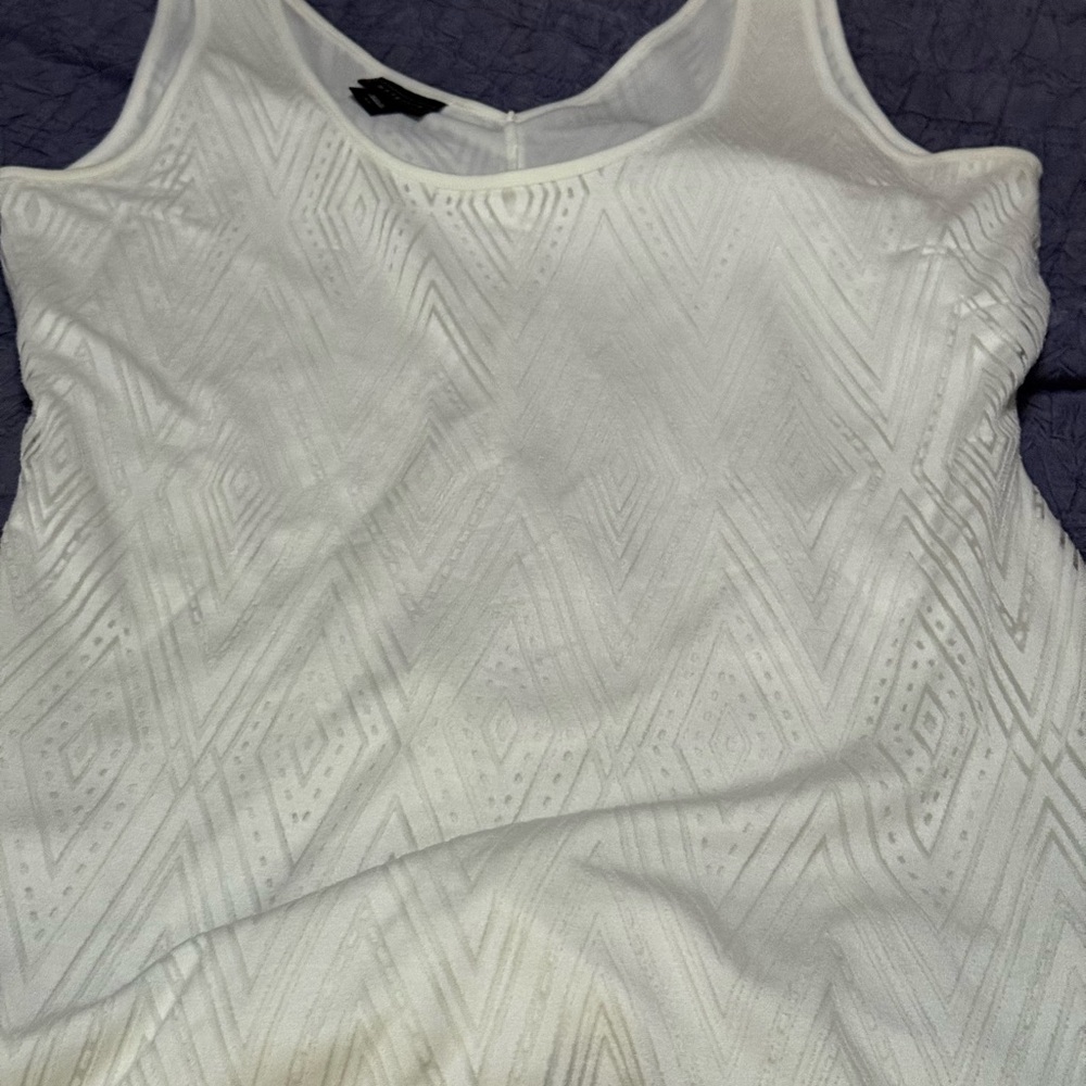 Metaphor White Geometric Burnout Sleeveless Tank Dress L Sheer Shift Layering